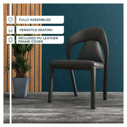 Solace Series Dining Chair Upholstered in Leather with Steel Legs and an Open Back Design - Elax Furniture