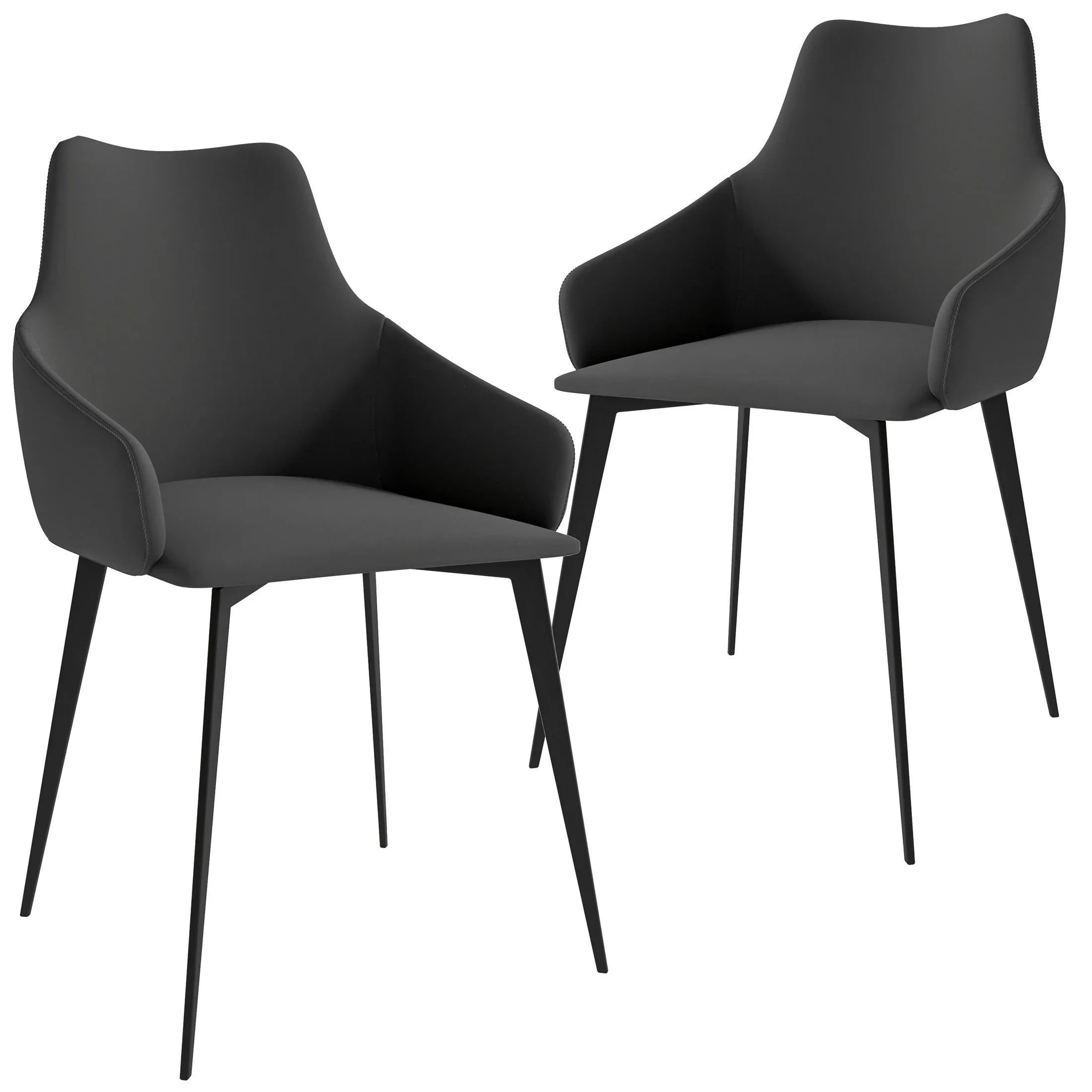 Sonnet Dining Chair with Armrests and Black Powder-Coated Iron Legs Set of 2 - Elax Furniture