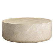 Sandy 32" Round Coffee Table, Travertine Finish, Fiberstone, Indoor/Outdoor