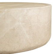 Sandy 32" Round Coffee Table, Travertine Finish, Fiberstone, Indoor/Outdoor