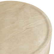 Sandy 32" Round Coffee Table, Travertine Finish, Fiberstone, Indoor/Outdoor