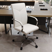 Sonora High-Back Leather Office Chair in Chrome Steel Base White Office Chair Leisuremod