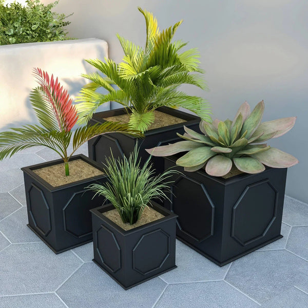Sprout 7-Piece Fiberstone and MGO Clay Planter Set, Mid-Century Modern Square Planter Pot for Indoor and Outdoor