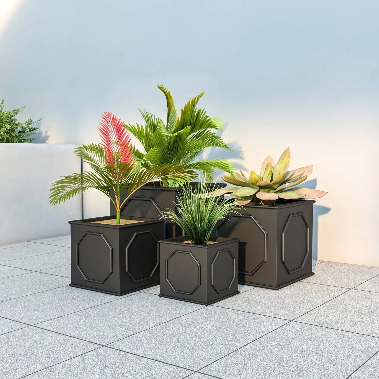 Sprout 7-Piece Fiberstone and MGO Clay Planter Set, Mid-Century Modern Square Planter Pot for Indoor and Outdoor - Elax Furniture