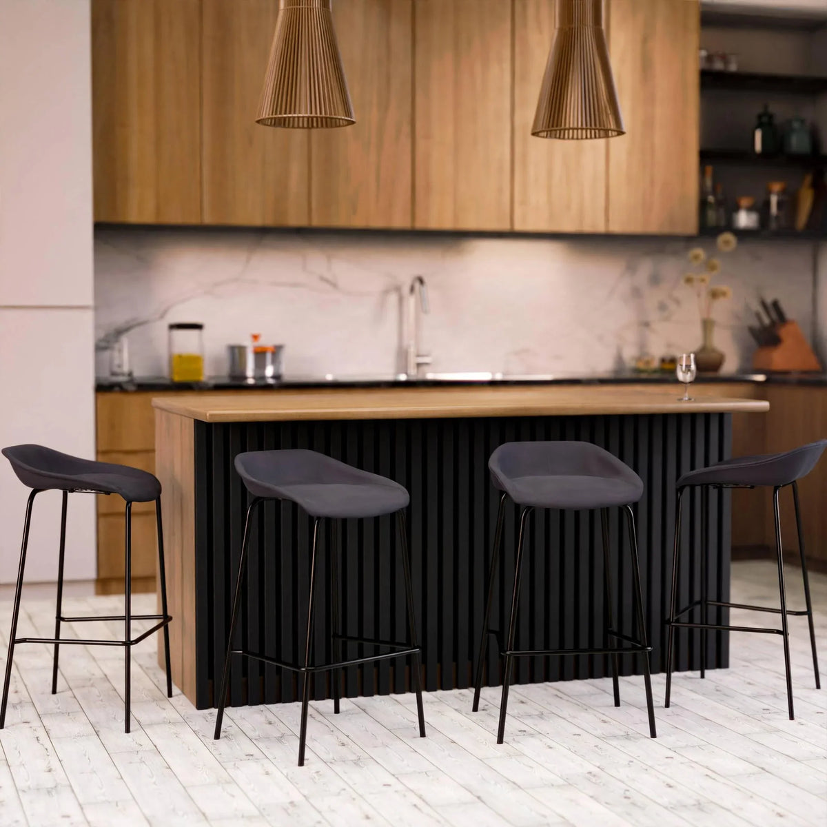 Servos Modern Barstool with Upholstered Faux Leather Seat and Powder Coated Iron Frame - Elax Furniture