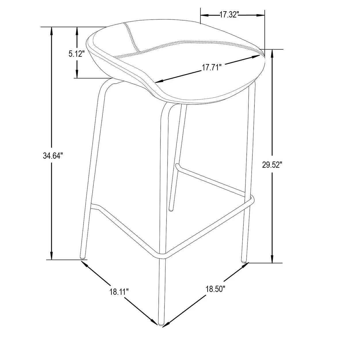 Servos Modern Barstool with Upholstered Faux Leather Seat and Powder Coated Iron Frame - Elax Furniture