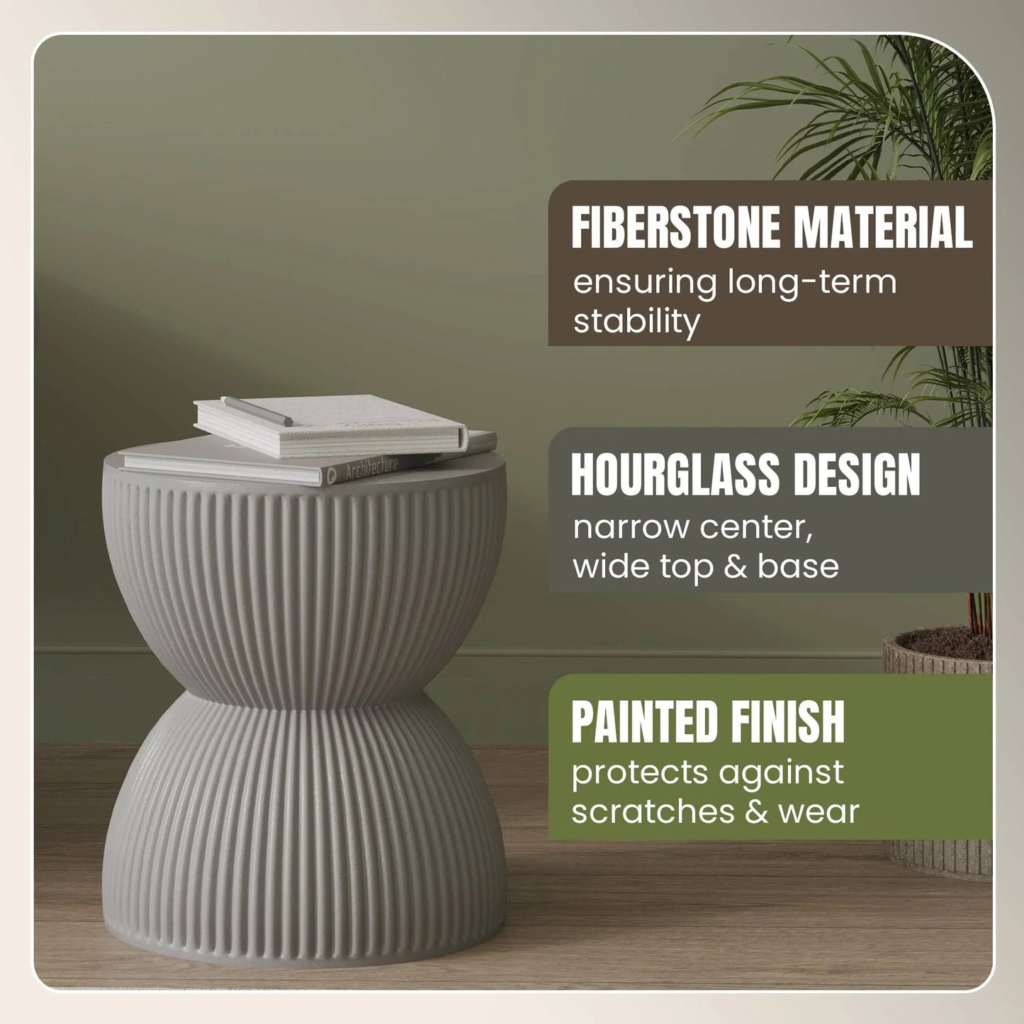 Spire 15" Wide Round Side Fiberstone Table With Hourglass Design - Elax Furniture