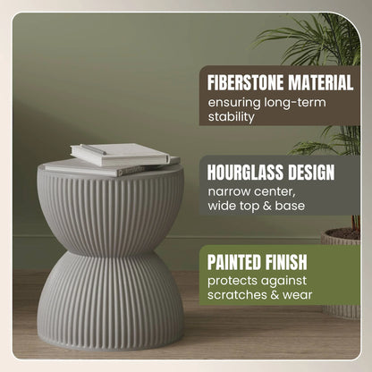 Spire 15" Wide Round Side Fiberstone Table With Hourglass Design - Elax Furniture