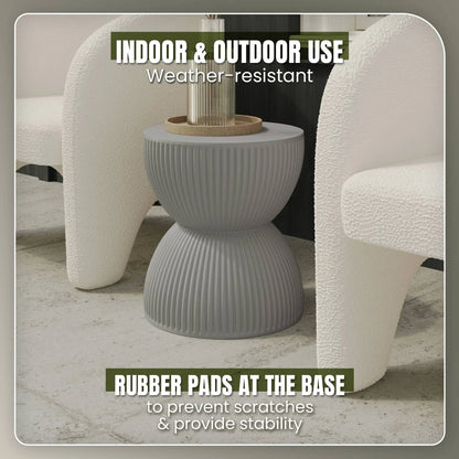 Spire 15" Wide Round Side Fiberstone Table With Hourglass Design - Elax Furniture