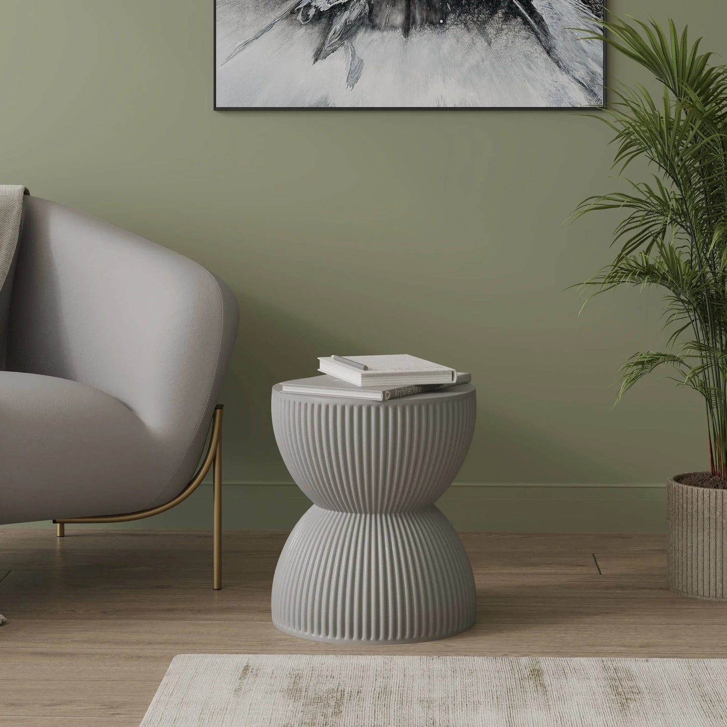 Spire 15" Wide Round Side Fiberstone Table With Hourglass Design - Elax Furniture