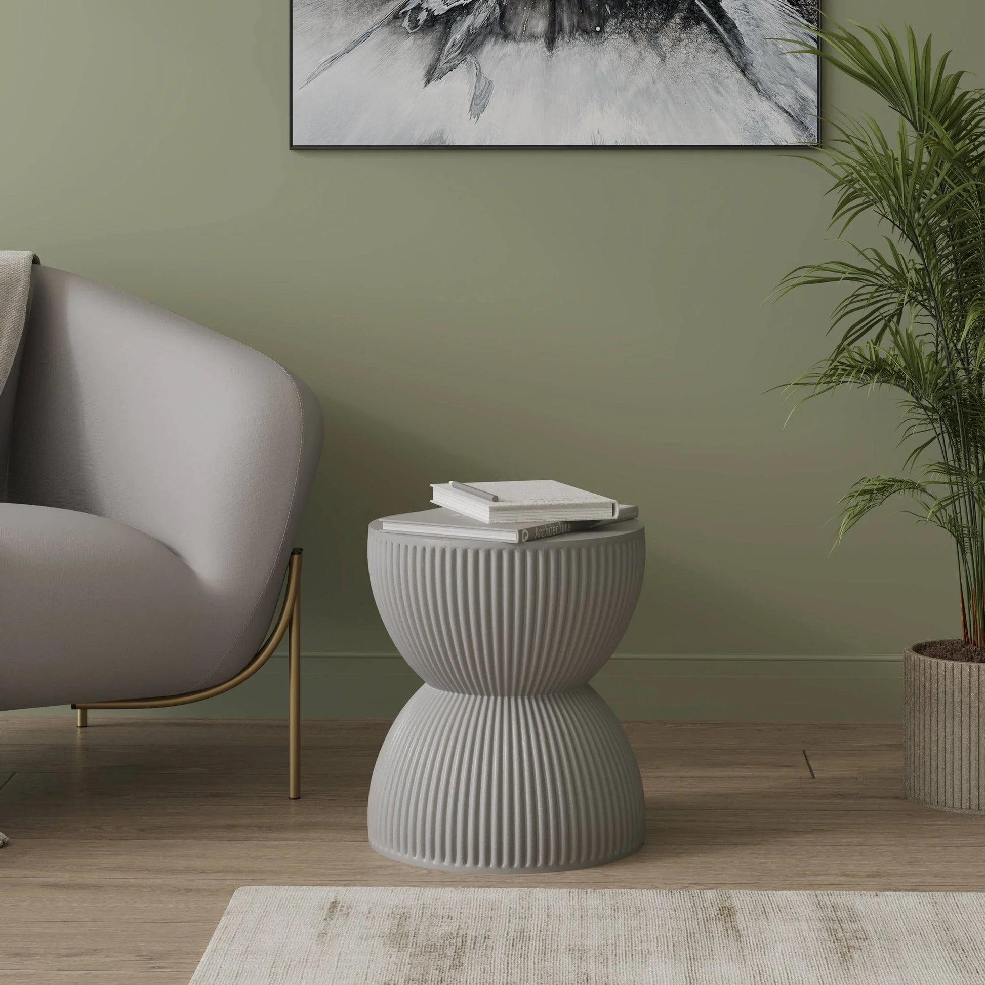 Spire 15" Wide Round Side Fiberstone Table With Hourglass Design - Elax Furniture