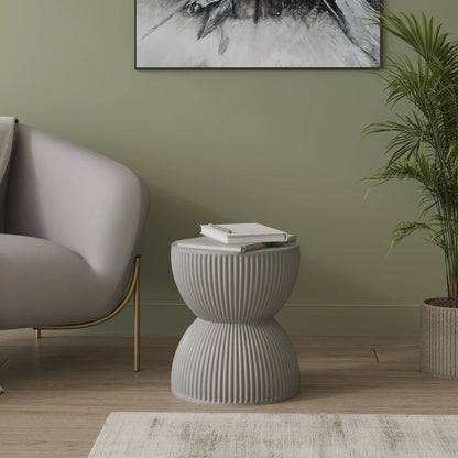 Spire 15" Wide Round Side Fiberstone Table With Hourglass Design - Elax Furniture