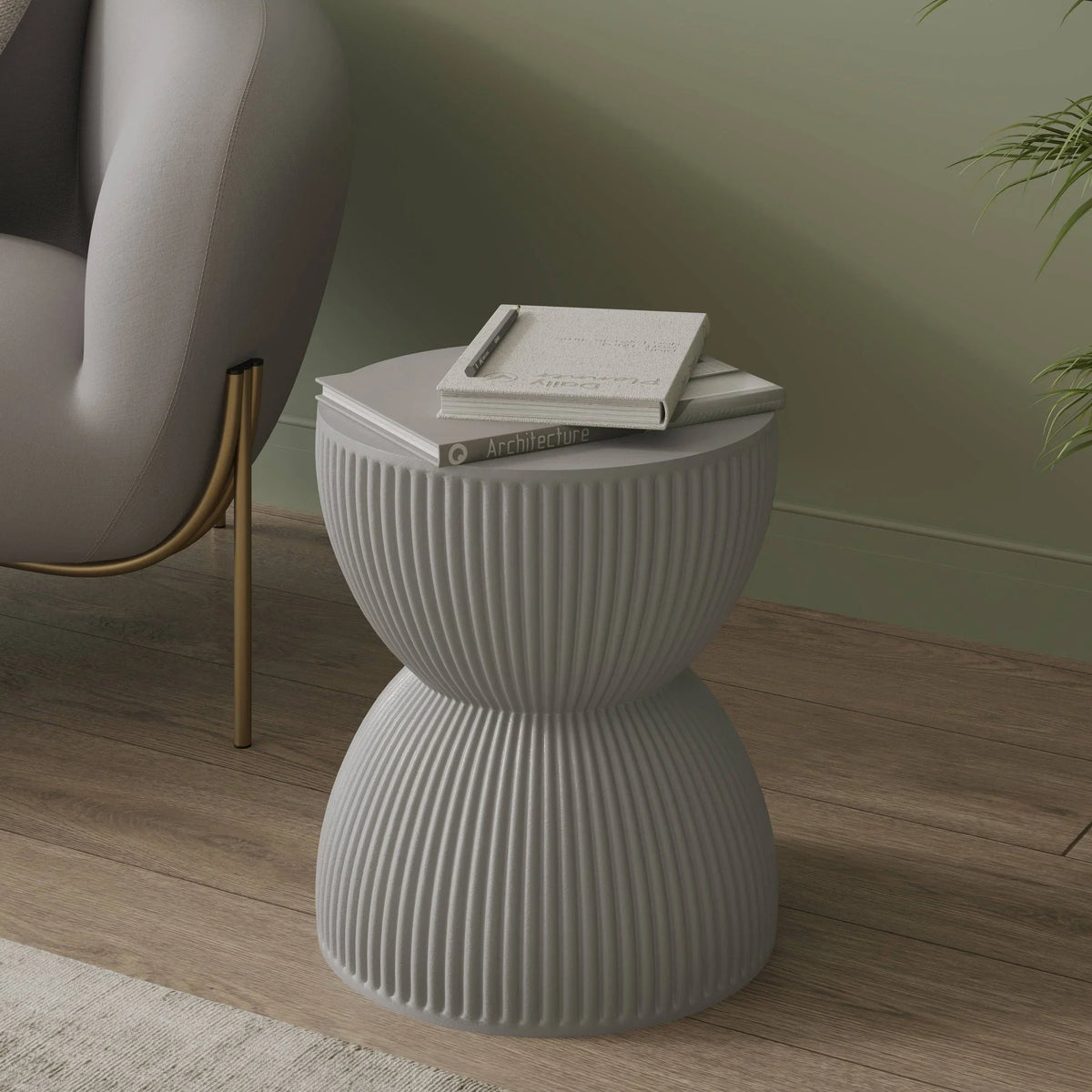Spire 15" Wide Round Side Fiberstone Table With Hourglass Design - Elax Furniture
