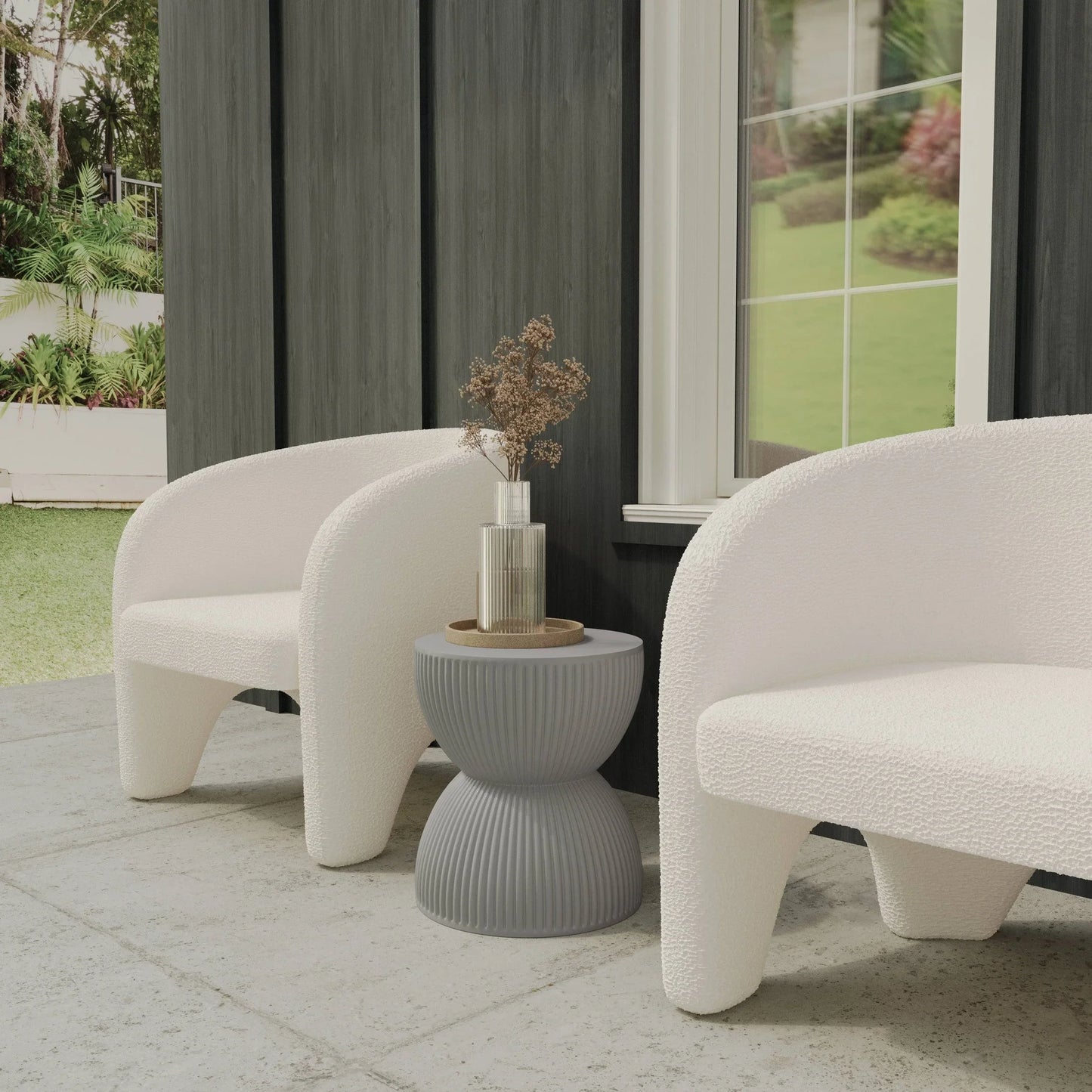 Spire 15" Wide Round Side Fiberstone Table With Hourglass Design - Elax Furniture