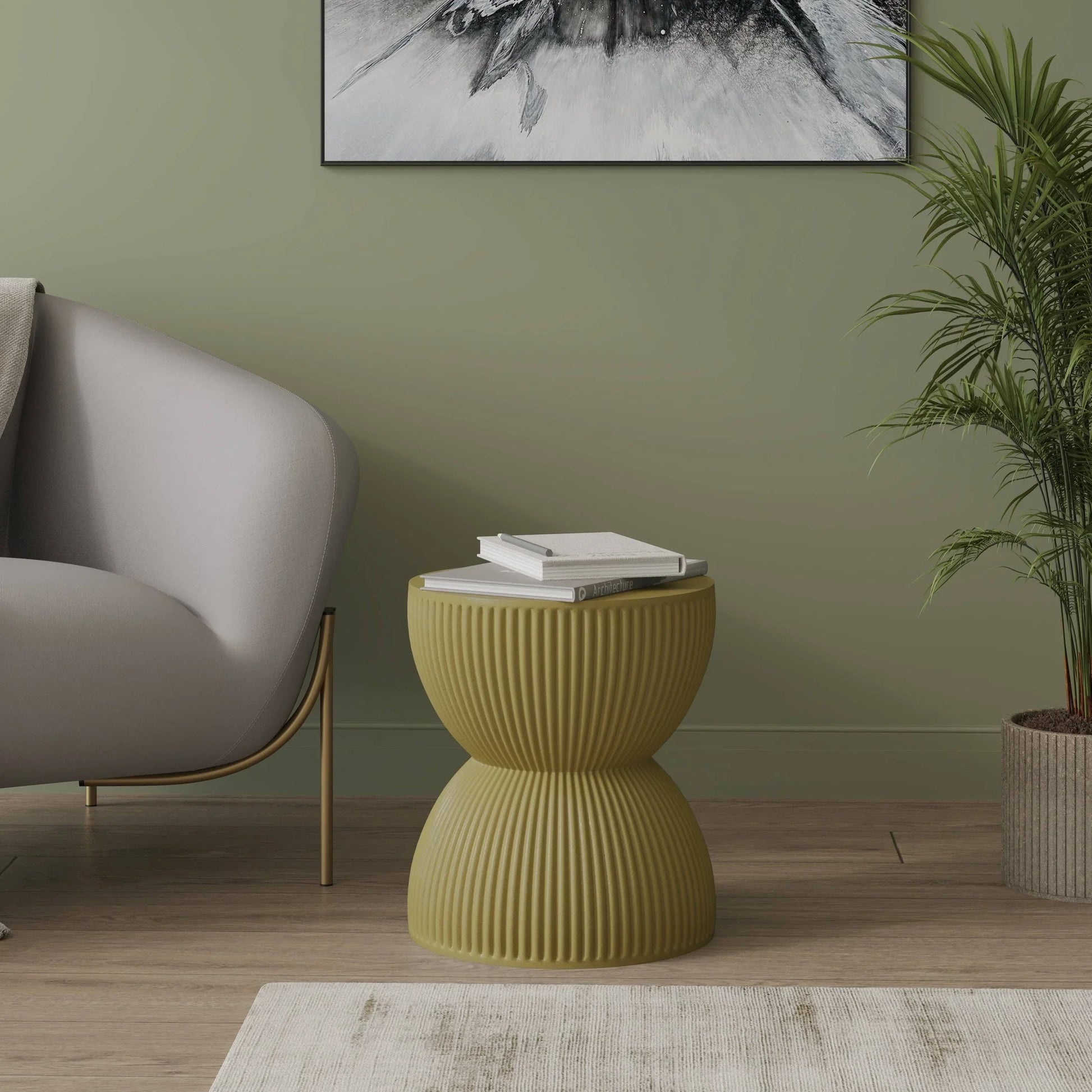 Spire 15" Wide Round Side Fiberstone Table With Hourglass Design - Elax Furniture