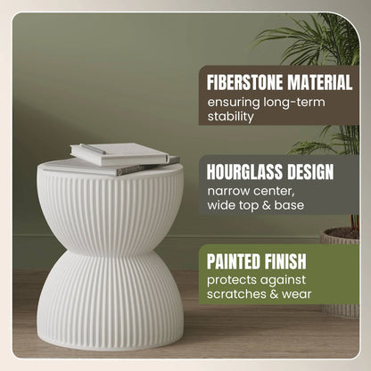 Spire 15" Wide Round Side Fiberstone Table With Hourglass Design - Elax Furniture