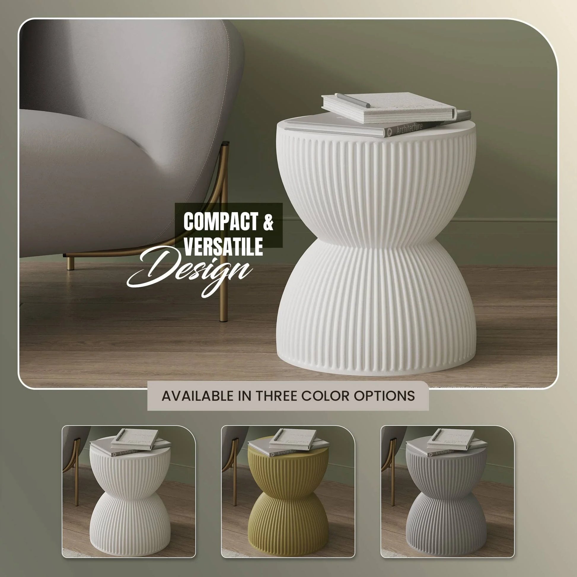 Spire 15" Wide Round Side Fiberstone Table With Hourglass Design - Elax Furniture