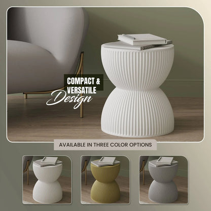 Spire 15" Wide Round Side Fiberstone Table With Hourglass Design - Elax Furniture