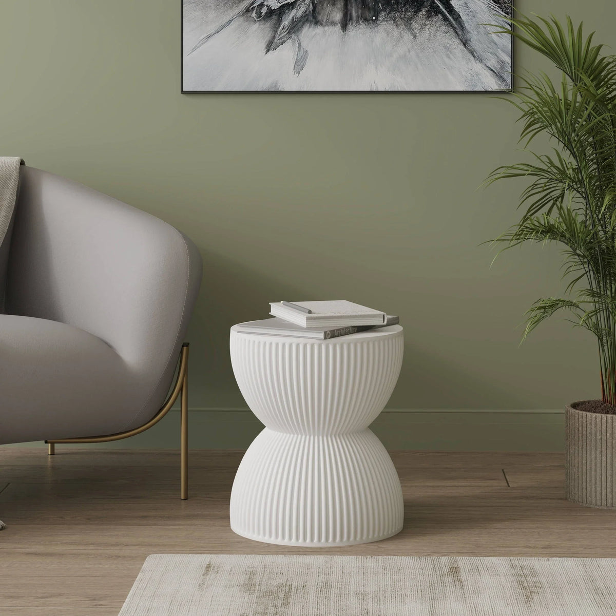 Spire 15" Wide Round Side Fiberstone Table With Hourglass Design - Elax Furniture