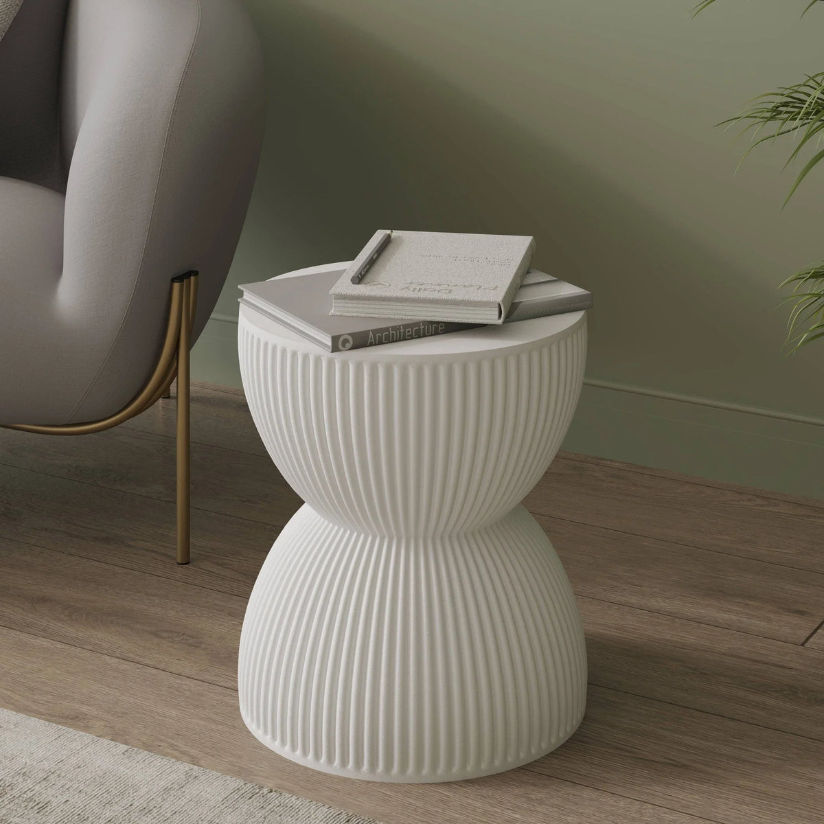 Spire 15" Wide Round Side Fiberstone Table With Hourglass Design - Elax Furniture