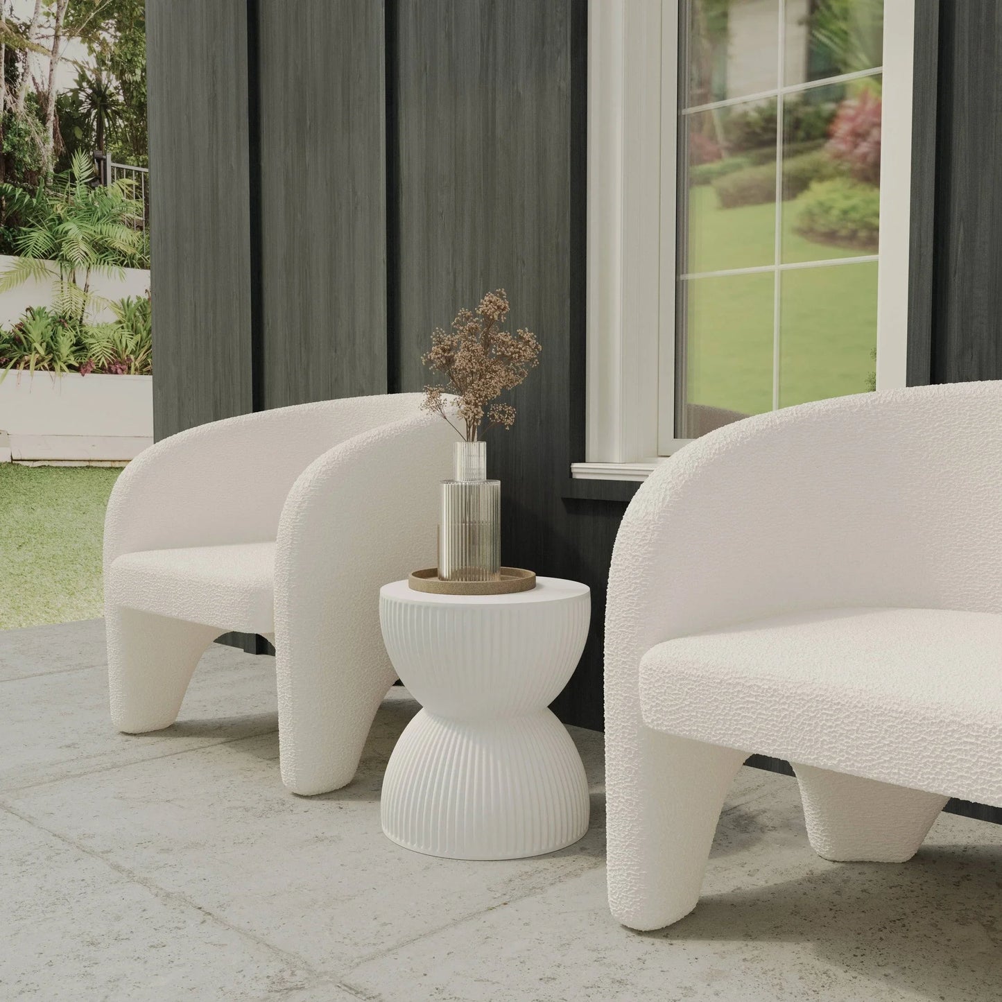 Spire 15" Wide Round Side Fiberstone Table With Hourglass Design - Elax Furniture