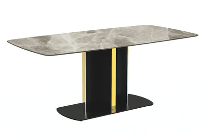 Sylva Rectangular Dining Table with Glass/Sintered Stone Tabletop in Gold Steel - Elax Furniture