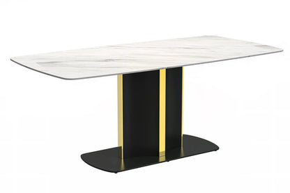Sylva Rectangular Dining Table with Glass/Sintered Stone Tabletop in Gold Steel - Elax Furniture