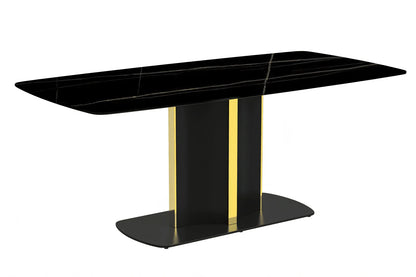 Sylva Rectangular Dining Table with Glass/Sintered Stone Tabletop in Gold Steel - Elax Furniture