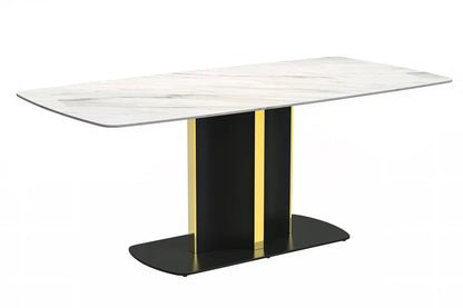 Sylva Rectangular Dining Table with Glass/Sintered Stone Tabletop in Gold Steel - Elax Furniture