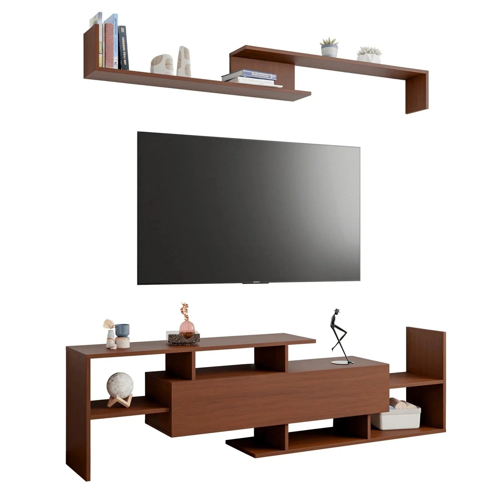 Surrey Modern TV Stand with MDF Shelves and Bookcase for Living Room - Elax Furniture