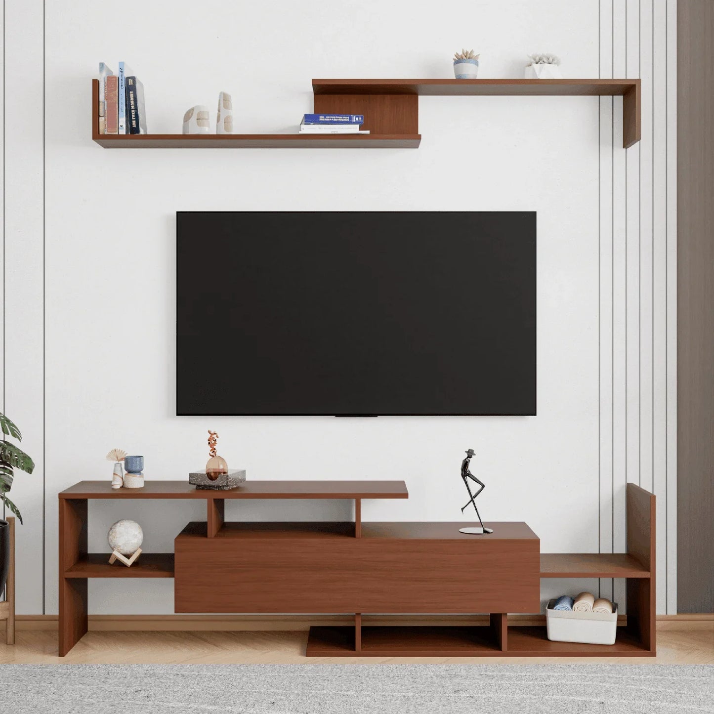 Surrey Modern TV Stand with MDF Shelves and Bookcase for Living Room - Elax Furniture