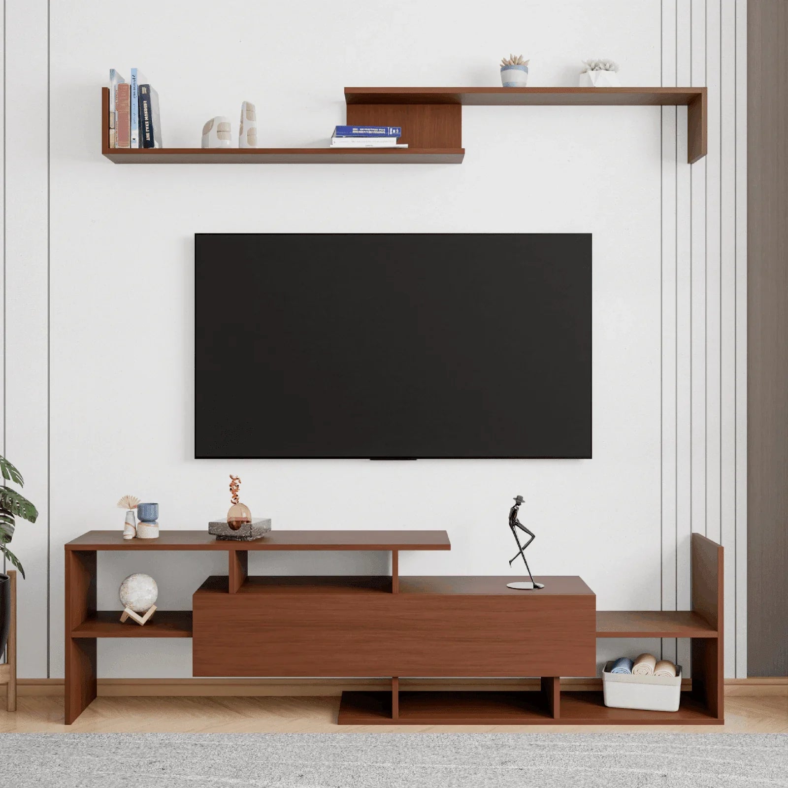Surrey Modern TV Stand with MDF Shelves and Bookcase for Living Room - Elax Furniture