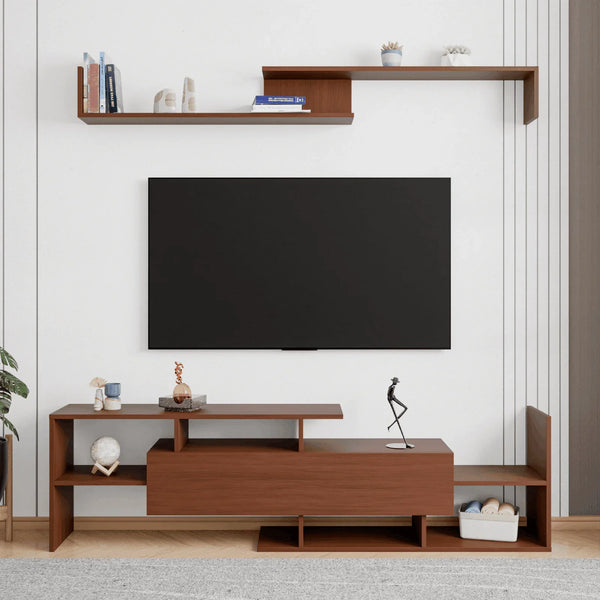 Surrey Modern TV Stand with MDF Shelves and Bookcase for Living Room