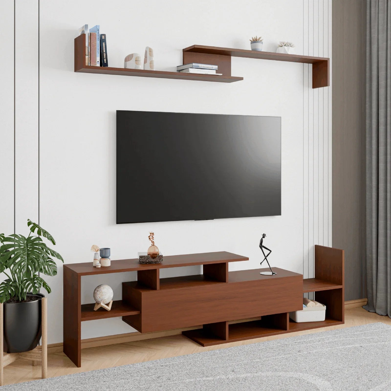 Surrey Modern TV Stand with MDF Shelves and Bookcase for Living Room - Elax Furniture
