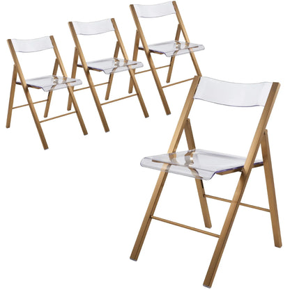 Menno Modern Acrylic Gold Base Folding Chair, Set of 4