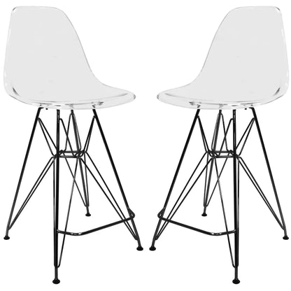 Cresco Modern Acrylic Barstool in Chrome Base for Kitchen and Dining Room Set of 2