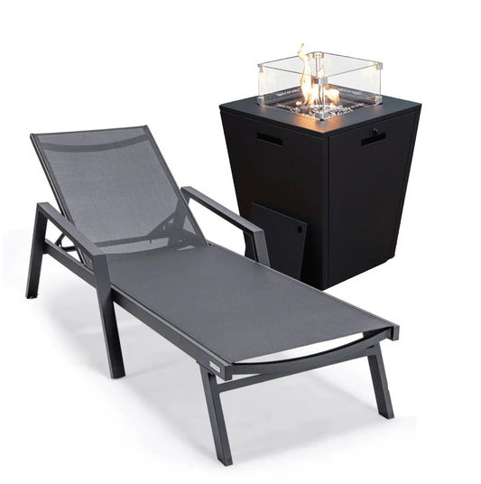 Marlin Aluminum Outdoor Chaise Lounge Chair with a Square Fire Pit Table