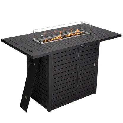 Chelsea Rectangular Aluminum Fire Pit Bar Table with Lid Glass Guard and Tank Holder