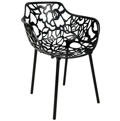 Devon Stackable Aluminum Outdoor Dining Armchairs with Flower Design
