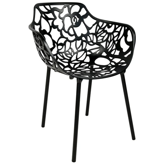 Devon Stackable Aluminum Outdoor Dining Armchairs with Flower Design