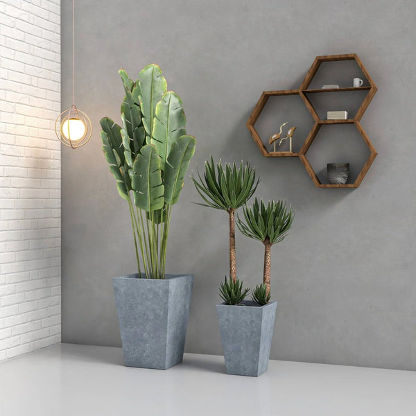 Serene Modern Fiberstone and Clay Tapered Square Planter Pot with Drainage Holes
