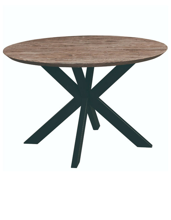Ravenna 47-Inch Solid Wood Round Dining Table X-Shape Metal Legs