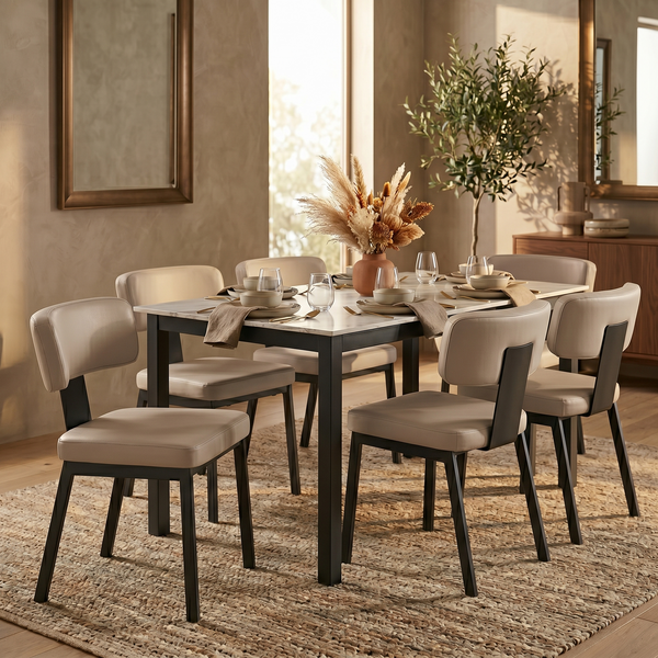 Teres Dining Chair with Leather Upholstery and Steel Legs