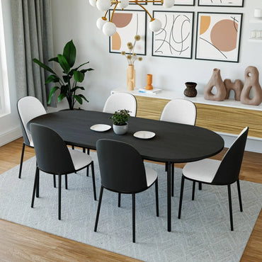 Tule 7-Piece Dining Set: Steel Frame, 6 Upholstered Chairs, 71'' Oval MDF Tabletop - Elax Furniture