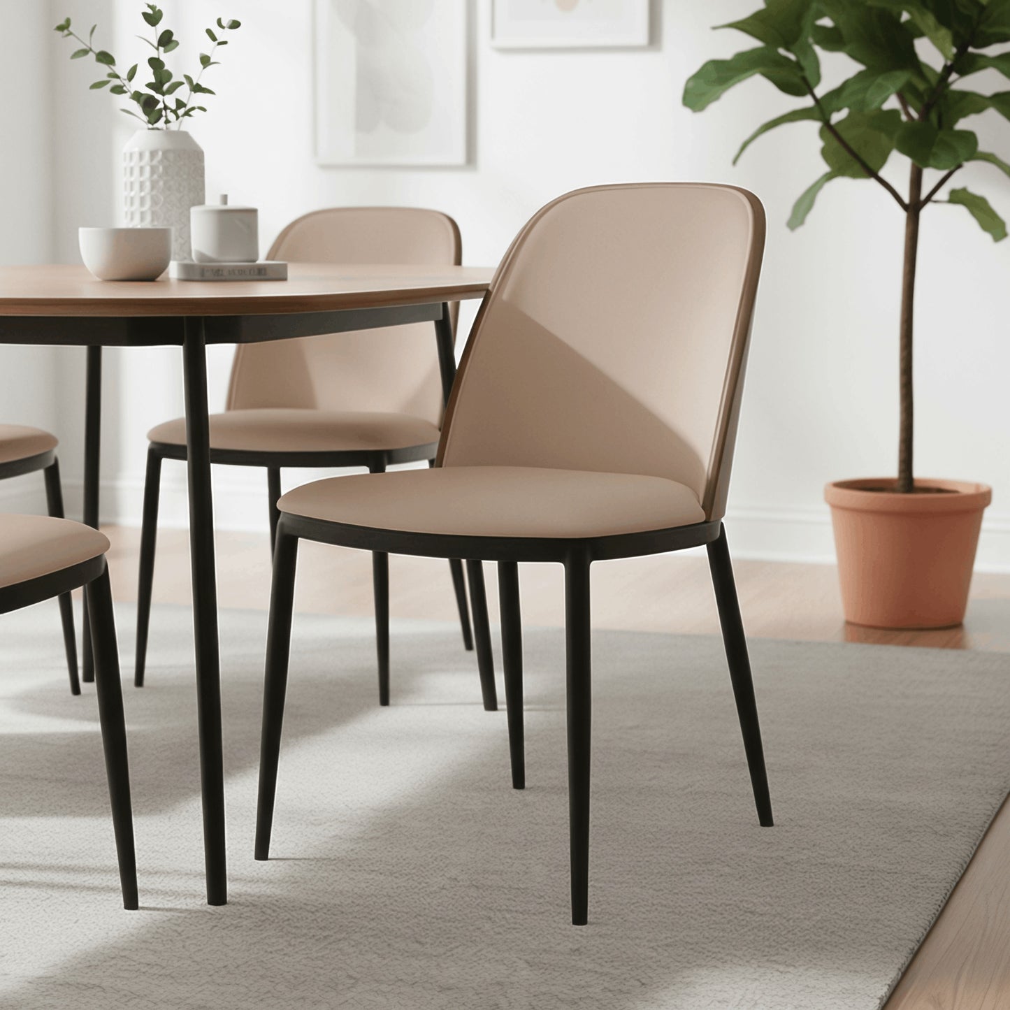 Tule Dining Side Chair with Upholstered Seat and Powder-Coated Steel Frame Set of 2