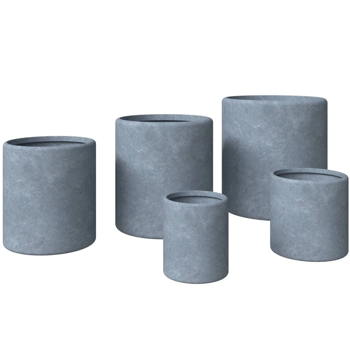 Tundra 5-Piece Fiberstone and MGO Clay Planter Set, Mid-Century Modern Round Planter Pot for Indoor and Outdoor - Elax Furniture