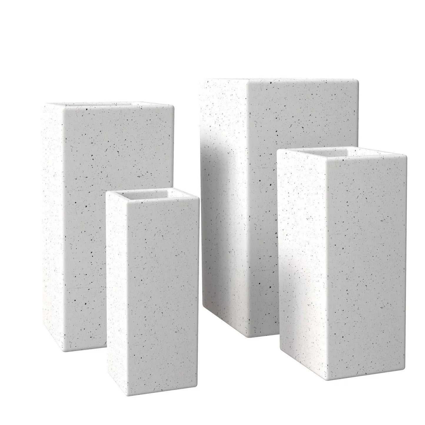 Terra 4-Piece Fiberstone and MGO Clay Planter Set, Mid-Century Modern Tall Square Planter Pot for Indoor and Outdoor - Elax Furniture