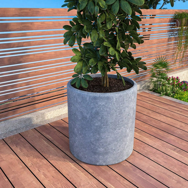 Tundra Fiberstone and MGO Clay Planter, Mid-Century Modern Round Planter Pot for Indoor and Outdoor
