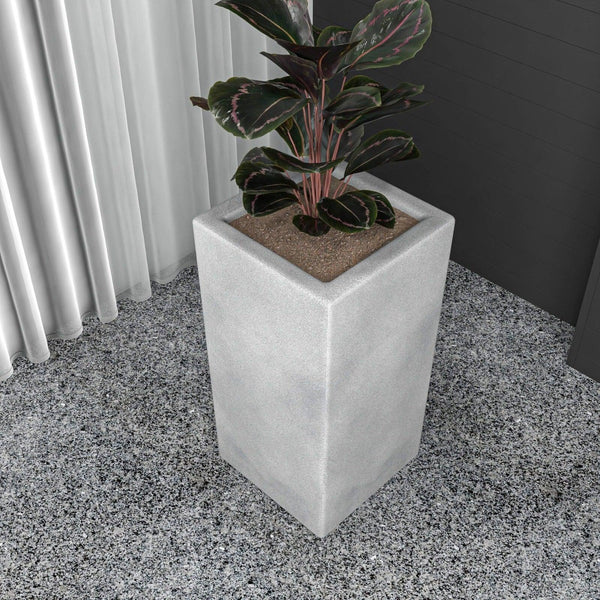 Terra Fiberstone and MGO Clay Planter, Mid-Century Modern Tall Square Planter Pot for Indoor and Outdoor