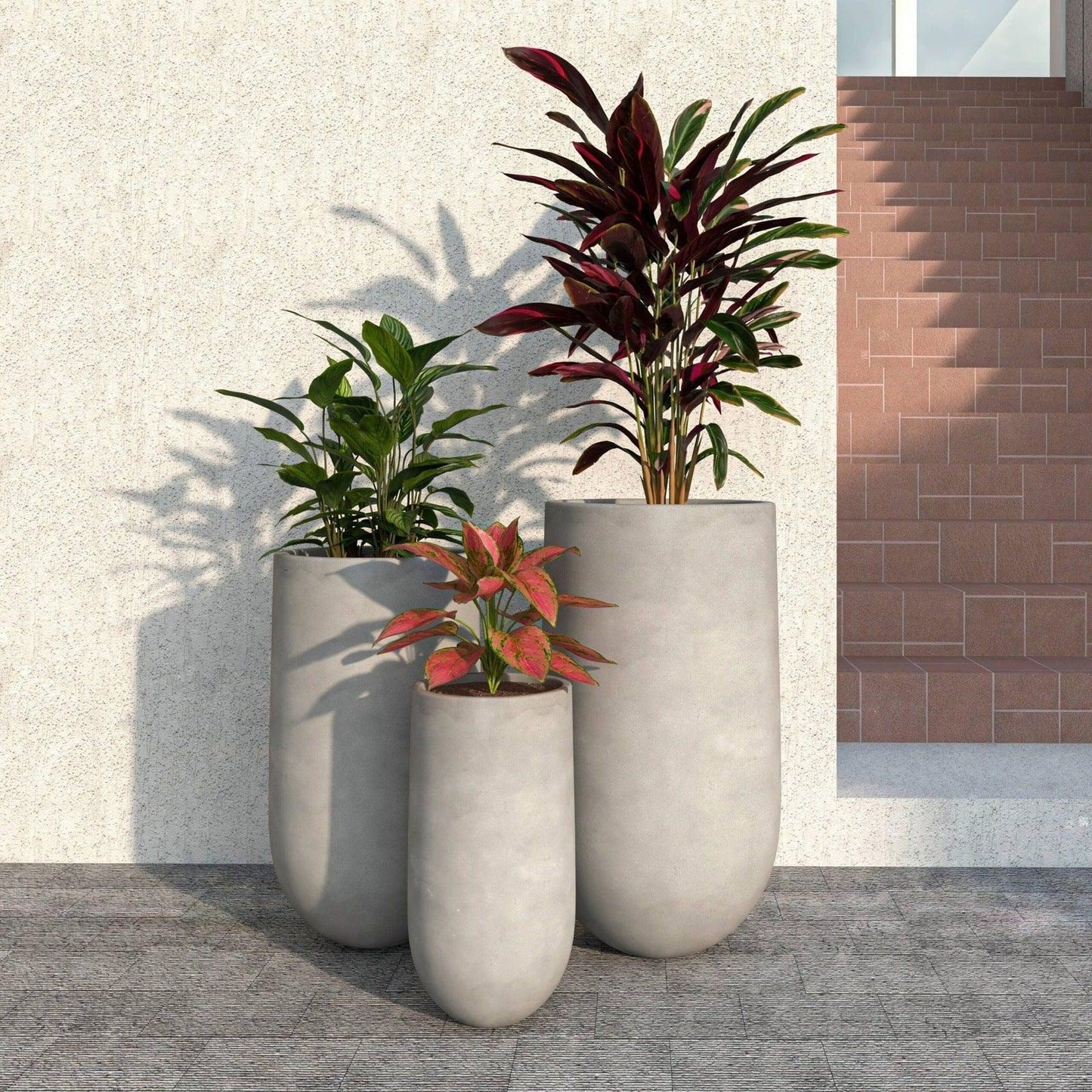 Topiary 3-Piece Modern Fiberstone: Cylinder Planter Pot Set for Indoor and Oudoor - Elax Furniture